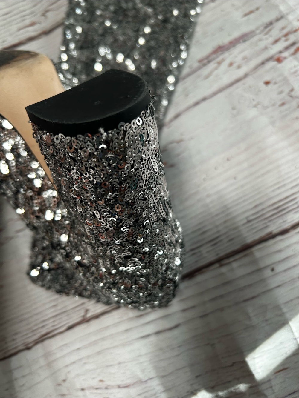 Dolce & Gabbana Silver Sequin Knee-High Block Heel Sock Boots Sz 37 - Picture 9 of 16
